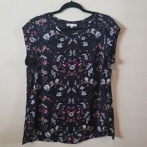 Blue Floral Cap Sleave Blouse
